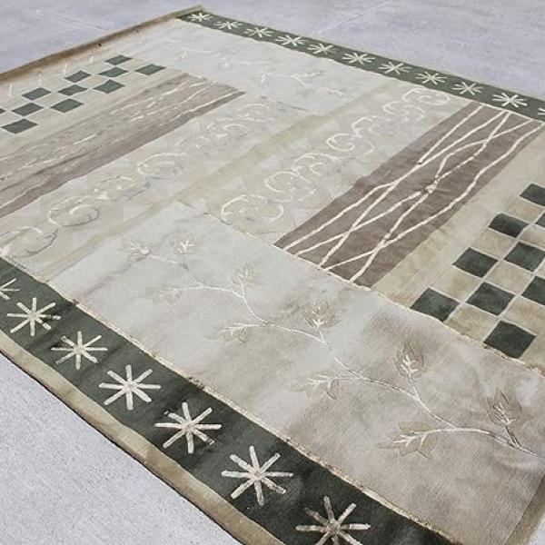 thamelmartUSA R23822 Exclusive Handmade Green Color Tibetan Wool and Silk Area Rug 8 Feet X 10 Feet Made in Nepal