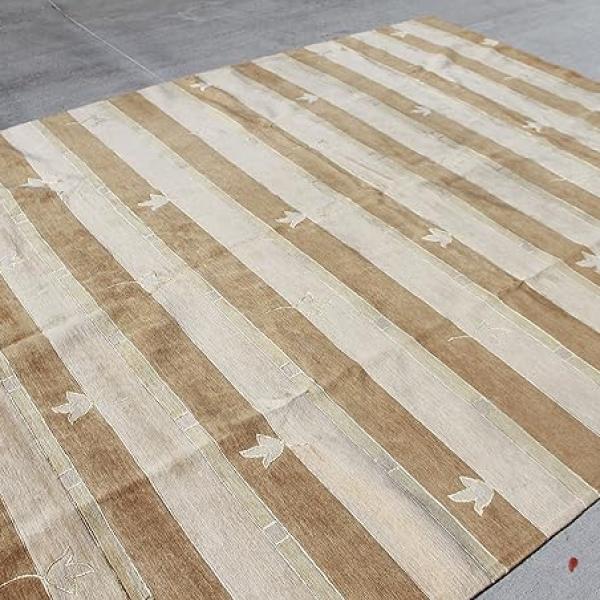 thamelmartUSA R372 Exclusive Handmade Warm Color Stripped Tibetan Wool and Silk Area Rug 8 Feet X 10 Feet Made in Nepal