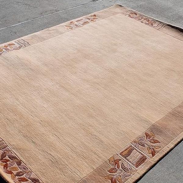 thamelmartUSA R4370 Gorgeous Custom Made Light Beige Colored Hand Made Tibetan Woolen Area Rug 5.7 Feet X 7.10 Feet Made in Nepal