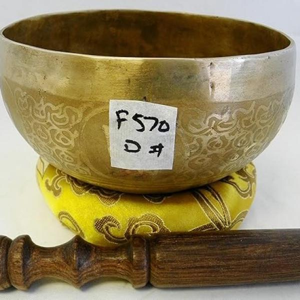 F570 5.75" Energetic Sacral 'D#' Chakra Healing Hand Hammered Tibetan Singing Bowl Made in Nepal