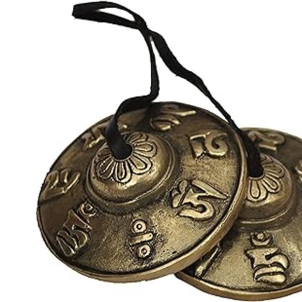 Tibetan Tingsha Cymbals - 6.2 cm - OM Mane Padme Hum Symbols Embossed