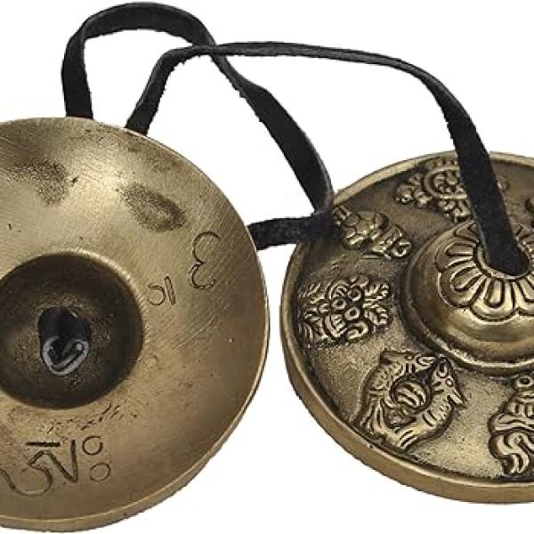 Tibetan Tingsha Cymbals - 6.2 cm - 8 Lucky Symbols Embossed