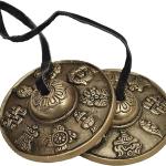 Tibetan Tingsha Cymbals - 6.2 cm - 8 Lucky Symbols Embossed