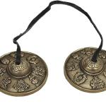 Tibetan Tingsha Cymbals - 6.2 cm - 8 Lucky Symbols Embossed