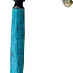 Buddhist Coper & Stone Set Hand-held Prayer Wheel - 8.5 Inch with Authentic Wooden Handle
