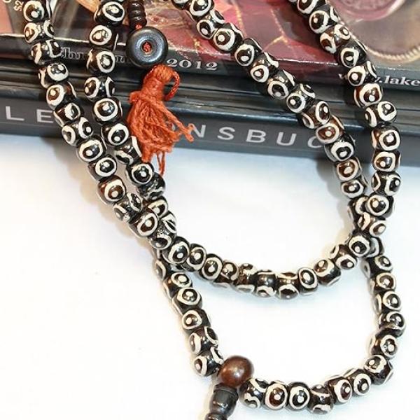 F684 Handmade Tibetan Bone Beads 108 japa mala for Meditation, Yoga 8mm Beads