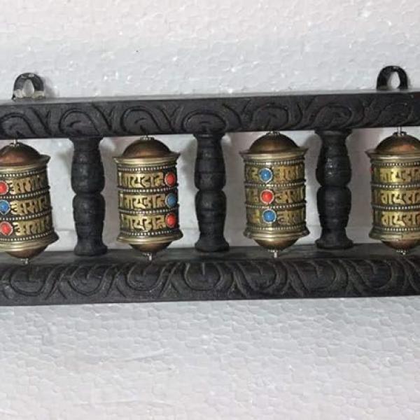 Buddhist Four-in-one Wall Hanging Prayer Wheel Hand Crafted in Nepal