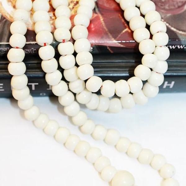 F683 Handmade Tibetan White Bone Beads 108 japa mala for meditation, yoga 8mm beads