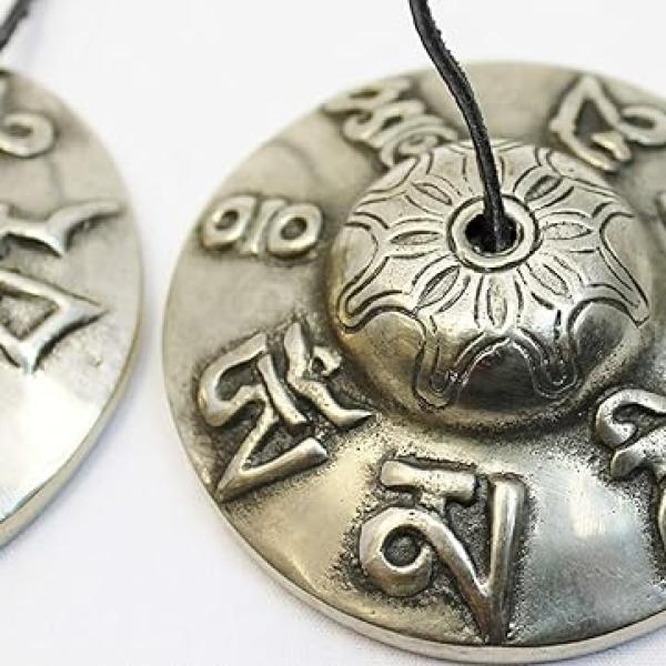 2.5" Tibetan Tingsha Meditation Bell - Om Mani Padme Hum Beautifully Embossed on the Surfaces - Hand Tuned & Crafted in Nepal