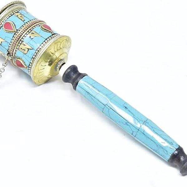 Turquoise Coral Tibetan Prayer Wheel, Buddhist Prayer Wheel