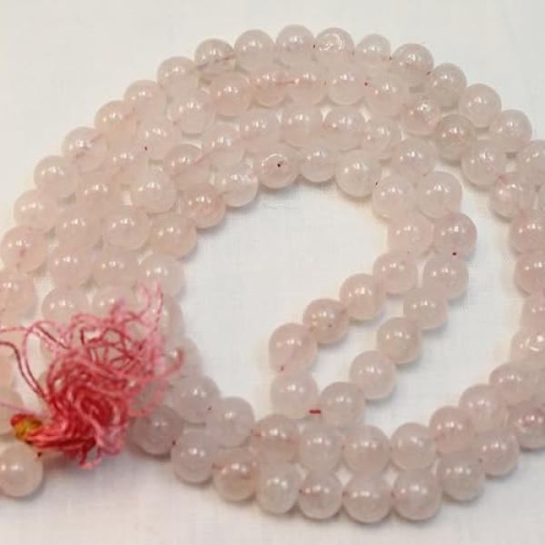 F674 Handmade Tibetan Rose Quartz Glass Beads 108 japa mala for meditation, yoga 7mm beads