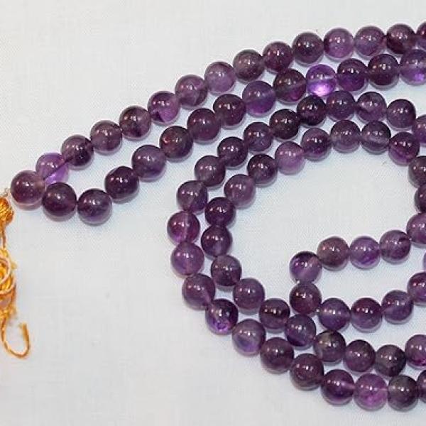 F680 Handmade Tibetan Amethyst Glass Beads 108 Japa Mala for Meditation, Yoga 7mm Beads