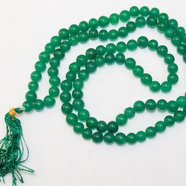 F679 Handmade Tibetan Green Onex Glass Beads 108 japa Mala for Meditation, Yoga 6.5mm Beads
