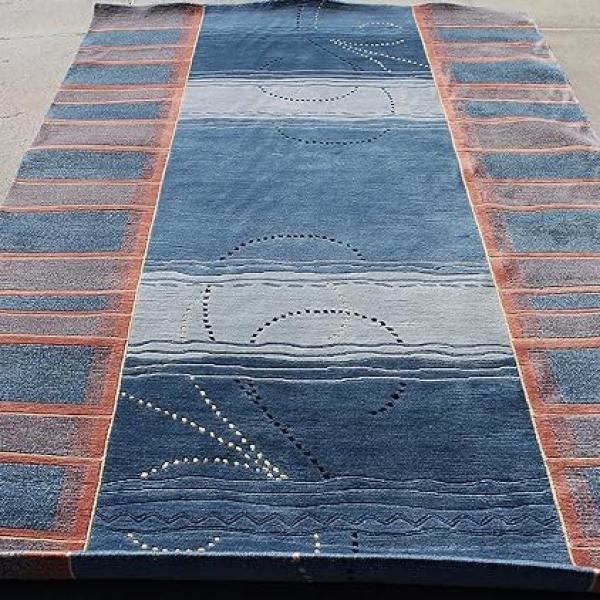 Thamel Mart R13734 Gorgeous Contemporary Blue Colored Tibetan Woolen Area Rug 6' X 9' Handmade in Nepal