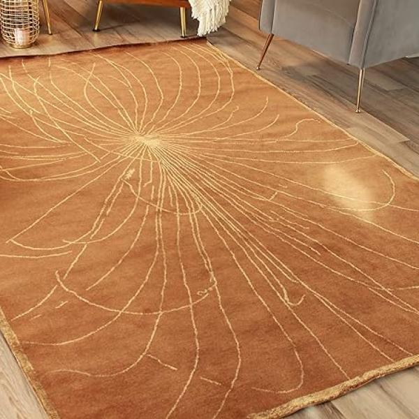 Thamel Mart R1385 Gorgeous Color Hand Made Tibetan Wool and Silk Area Rug 6' X 9' Handmade in Nepal