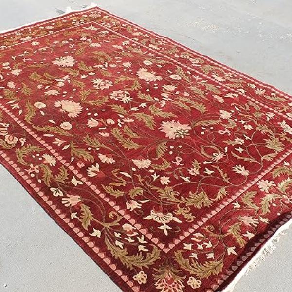Thamel Mart R1143 Superb Rich Red Color Tibetan Wool & Silk Rug 6' X 9' Handmade in Nepal