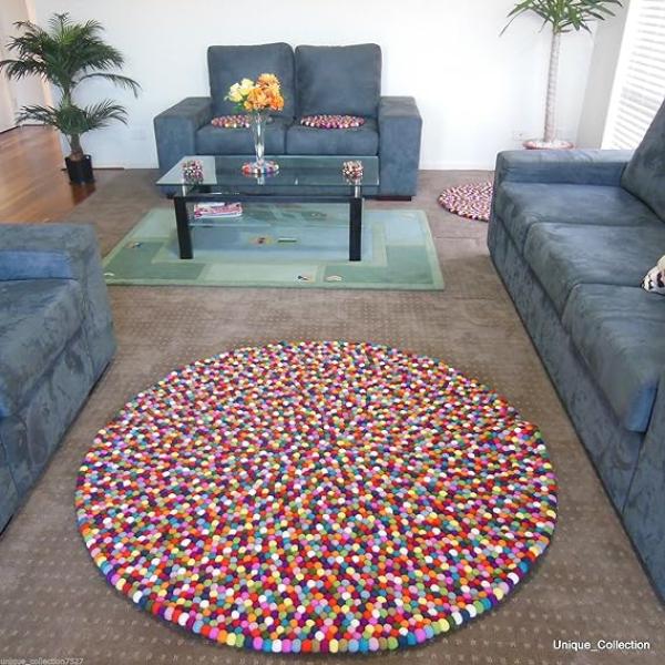 Mimosa 150cm (4'11") Multicolour Felt Ball Rugs - Genuine Nepalese Handmade Area Rugs - Custom Size Rugs are Also Available