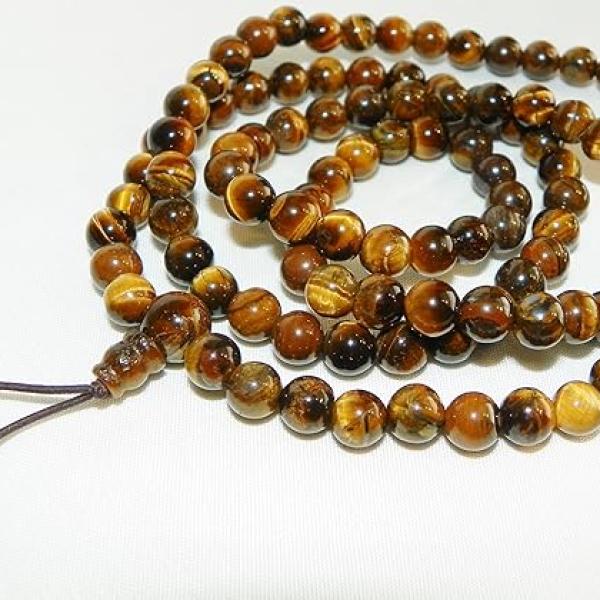 F677 Handmade Tibetan Tiger Eye Glass Beads 108 japa Mala for Meditation, Yoga 6-7mm Beads