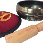 Hands of Tibet Eight Lucky Symbol Yoga Tibetan Singing Bowl with Embroidered Om Cushion