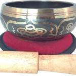 Hands of Tibet Eight Lucky Symbol Yoga Tibetan Singing Bowl with Embroidered Om Cushion