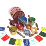 Tibetan Singing Bowl Set of 7, Chakra Colors Decor Himalayan Singing Bowl