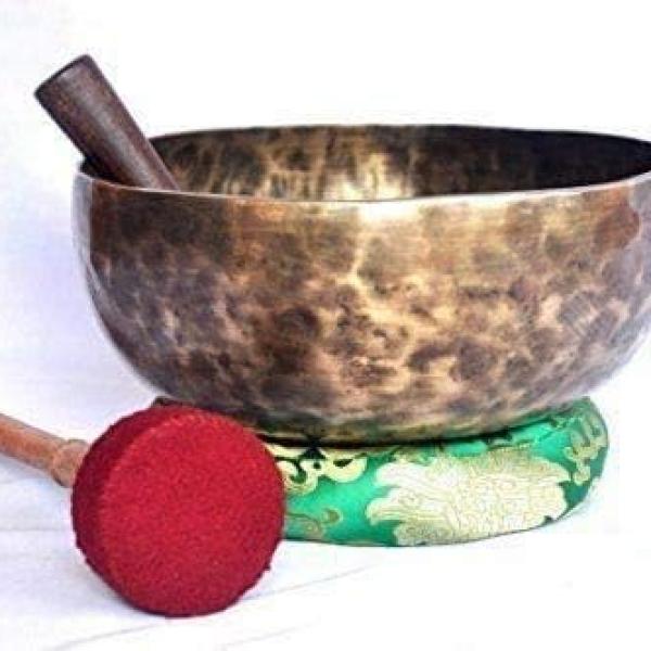 Root and Om Chakra C Note Anitque Finished Hand Hammered Tibetan Meditation Singing Bowl
