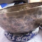 NHH 9" Mantra Carved Third Chakra Tibetan Meditation Singing Bowl, Hand Hammered Yoga Singing Bowls with Cushion & Mallet Striker