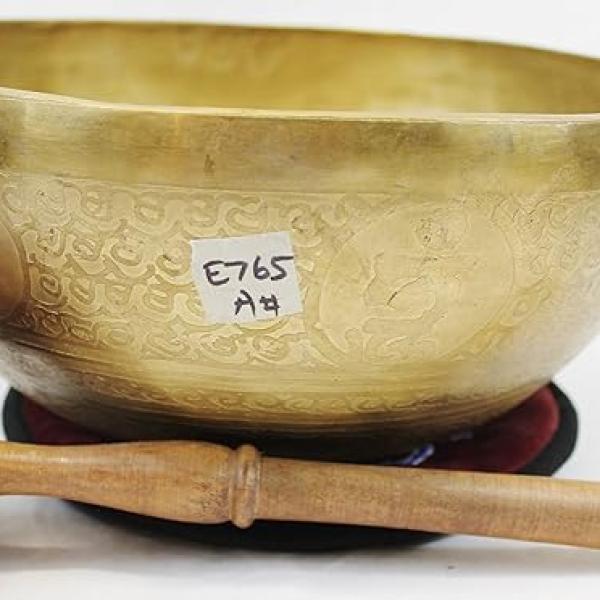 E765 10.5" Energetic Third Eye 'A#' Chakra Healing Hammered Tibetan Singing Bowl Made in Nepal