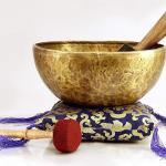 NHH 10" Healing Mantra Carved Meditation Tibetan Singing Bowl, Hand Hammered Singing Bowls with Cushion & Mallet Striker