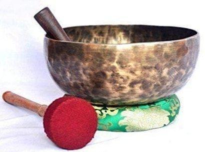 Root and Om Chakra C Note Antique Finished Hand Hammered Tibetan Meditation Singing Bowl 9 Inches