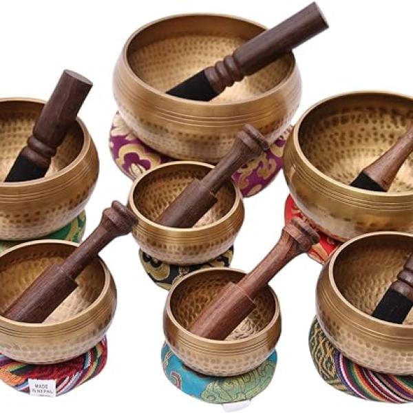 Chakra Healing Tibetan Singing Bowls (Set of 7) for A,B,C,D,E,F,G Chakras By NepaMart