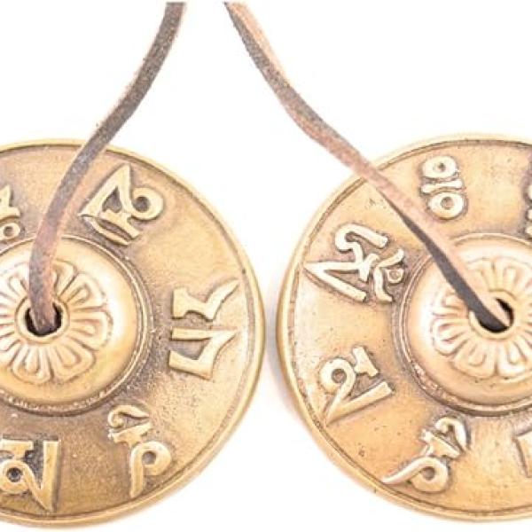 Silver Sky Imports Om Mani Padme Hum Tibetan Gong Tingsha Cymbals - Medium