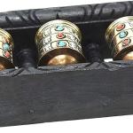 Tibetan Om Mani Padme Hum Hand Held Wall Hanging Prayer Wheel - Brass and Wood Hand Crafted in Nepal