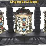 Tibetan Om Mani Padme Hum Hand Held Wall Hanging Prayer Wheel - Brass and Wood Hand Crafted in Nepal