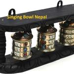 Tibetan Om Mani Padme Hum Hand Held Wall Hanging Prayer Wheel - Brass and Wood Hand Crafted in Nepal