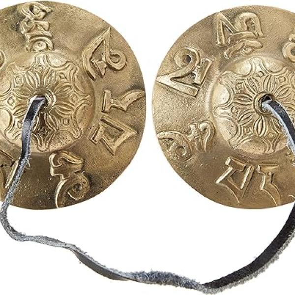 Tibetan Tingsha Cymbals ~2.75 inches- "Om Mane Padme Hum" Symbols Embossed~Hand Tuned Meditation Tibetan Bel