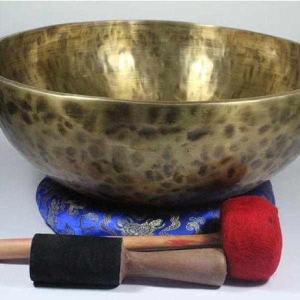 15.5 Inch Old Looking Handmade Tibetan Singing Bowl with Set