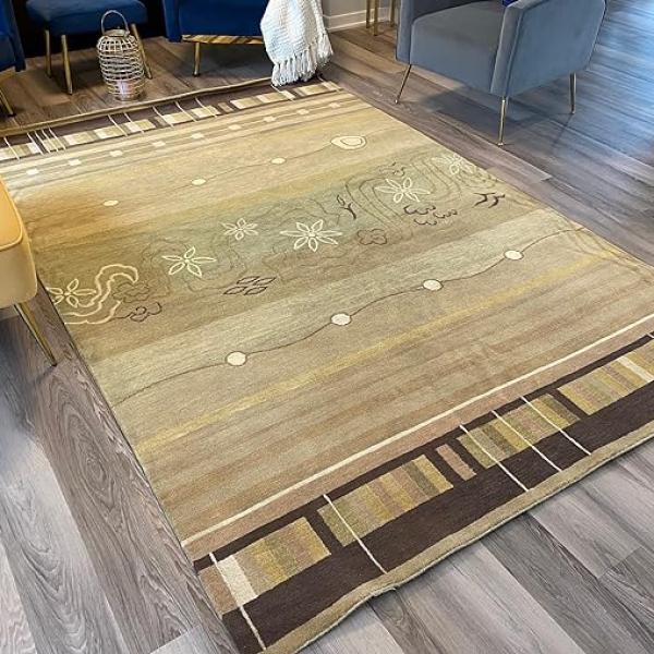 Thamel Mart R49134 Arts & Crafts Superb Tibetan Wool and Silk Rug 6' X 9' Handmade in Nepal