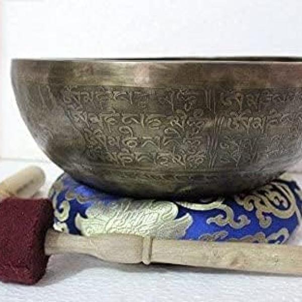 12" Om Mane Padme Hum Mantra Carved Singing Bowl