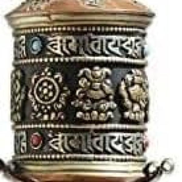 Table Top Copper Brass Tibetan Buddhist 8 Lucky Symbols Prayer Wheel