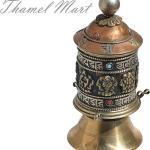 Table Top Copper Brass Tibetan Buddhist 8 Lucky Symbols Prayer Wheel