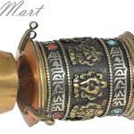 Table Top Copper Brass Tibetan Buddhist 8 Lucky Symbols Prayer Wheel