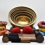Chakra Healing Tibetan Singing Bowls Set of 7 pieces ~ Hand Hammered Himalayan Meditation Bowls ~ 5"-10" ~ included 7 Mallets, 7 cushions & 1 drum stick. Handmade in Nepal by Thamelmart