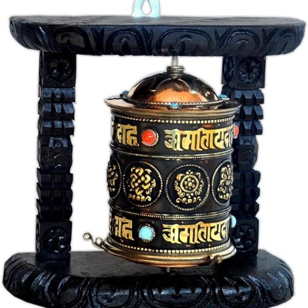 Tibetan Wood Copper Om Mani Padme Hum Wall Hanging Prayer Wheel-8 Auspicious symbols