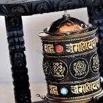 Tibetan Wood Copper Om Mani Padme Hum Wall Hanging Prayer Wheel-8 Auspicious symbols