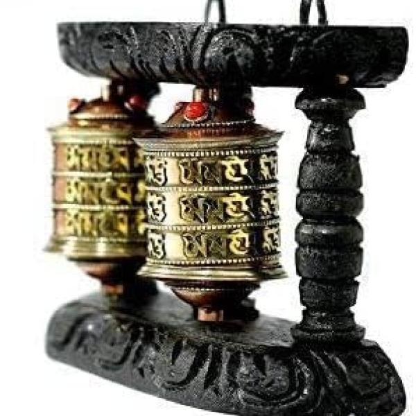 WALL HANGING TIBETAN PRAYER WHEEL - 2 IN 1 WOODEN HANDCARVED FROM NEPAL
