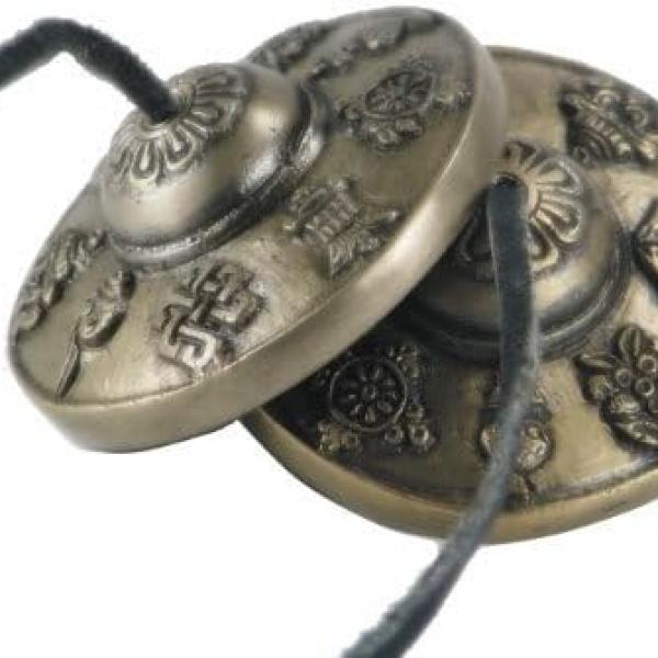 Tingsha Tibetan Meditation Bell 2.5" 8 Lucky Symbols Embossed