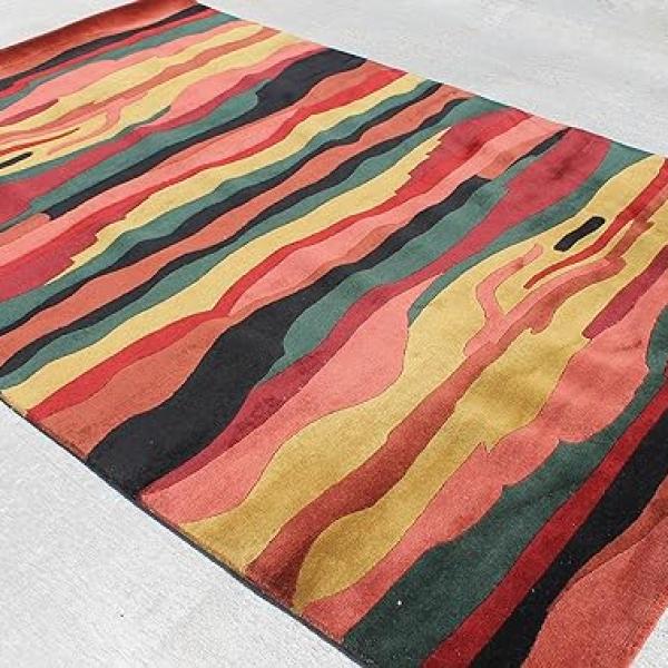 RSG14098 Gorgeous Multicolored Bold Stripped Hand Made Tibetan Woolen Area Rug 5' x 8' Made in Nepal