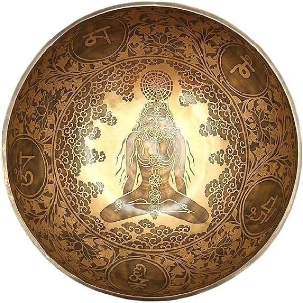 12 Inches Healing Mantra Carved Meditation Tibetan Singing Bowl, Hand Hammered Singing Bowls