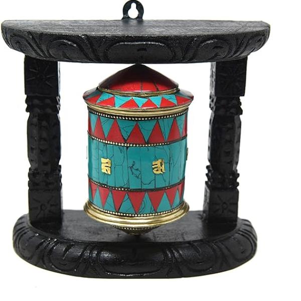 5" Tall Buddhist Prayer Wheel-Turquoise Coral Tibetan Top Table Prayer Wheel, OM Mane Padme hum
